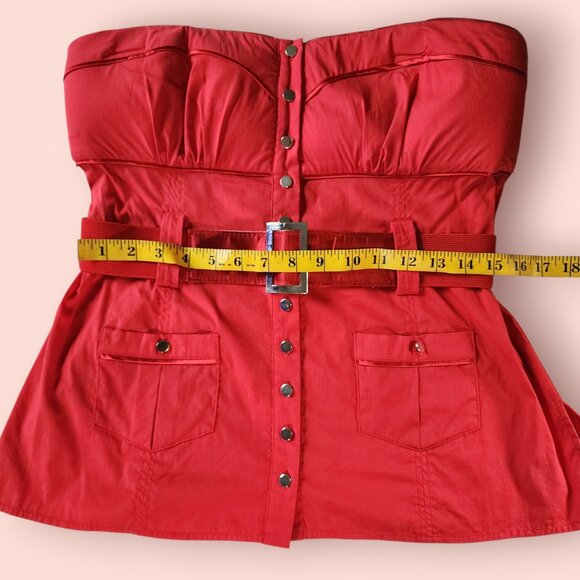 Bebe Y2K mcbling red strapless belted babydoll tube top size L button down - Picture 2 of 6
